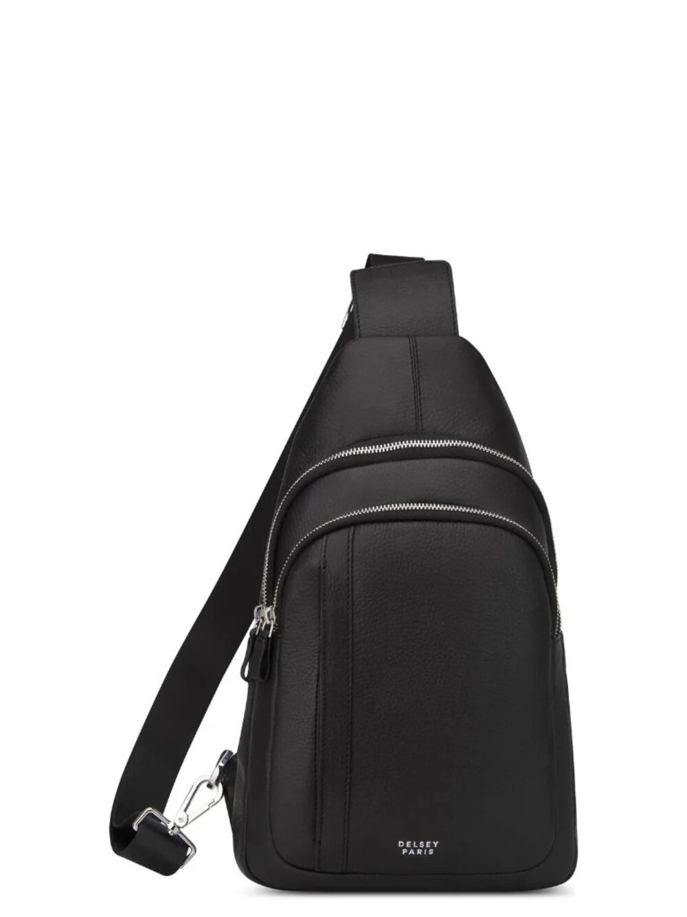 DELSEY PARIS Black Leather Sling Bag Le Cuir Graine Crossbody Travel Backpack